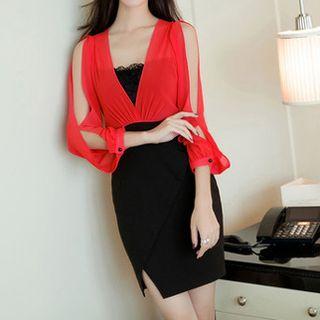 Mock Two-piece Cold-shoulder Sheath Minidress