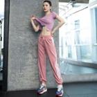 Set: Short Sleeve Sport Top + Striped Sweatpants