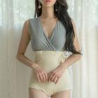 Two-tone Sleeveless V-neck Swimsuit