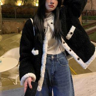 Faux Shearling Button-up Jacket Black - One Size