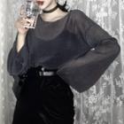 Set: Bell-sleeve See-through Top + Camisole With Black Camisole - Top - Black - One Size