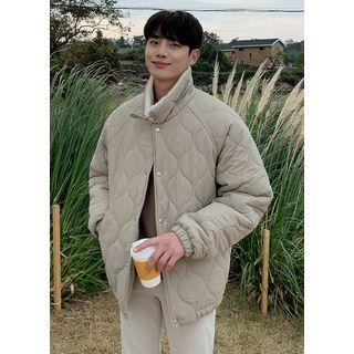 Fleece-collar Snap-button Padded Jacket