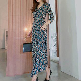 Long-sleeve Printed Midi Straight-fit Dress