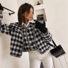 Checked Set: Short Jacket + Button-up Vest Black - One Size