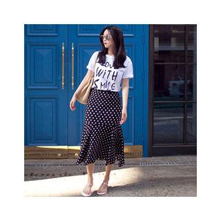 Set: Lettering T-shirt + Polka-dot Skirt