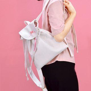 Floral Print Faux Leather Mini Drawstring Backpack Milky White - One Size