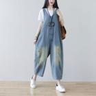 Frog Button Ripped Denim Jumper Pants Blue - One Size
