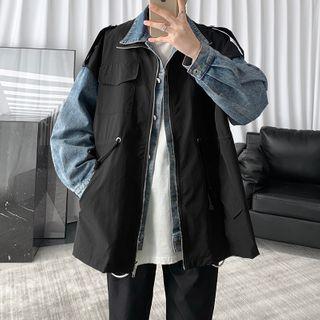Denim Panel Zip Cargo Jacket