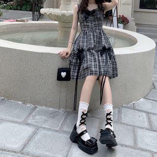 Sleeveless Plaid Bow A-line Dress