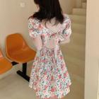 Short-sleeve Open-back Floral Print A-line Dress