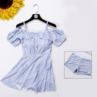 Set: Pinstriped Swim Dress + Swim Bottom