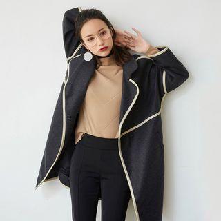 Contrast-trim Lapel Wool Coat