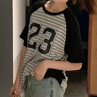 Elbow-sleeve Numbering Raglan T-shirt