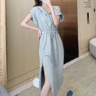 Short-sleeve V-neck Hoodie Dress