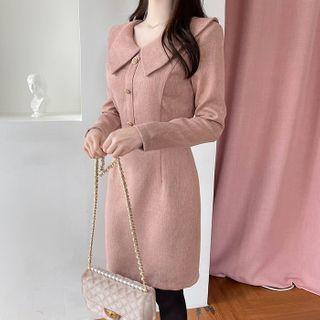 Collared Button-detail Tweed Dress
