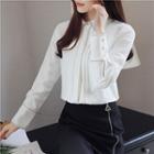 Long Sleeve Embroidered Pleated Blouse
