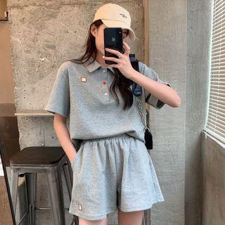 Set: Short-sleeve Embroidered Polo Shirt + Shorts