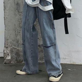 Washed Paneled Wide Leg Jeans