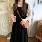 Sleeveless Plain Dress / Bell-sleeve Mock Neck Top