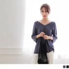 3/4 Sleeve V-neck Cold Shoulder T-shirt