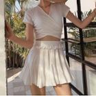 Set: Short-sleeve Asymmetrical Tankini Top + Ruffle Swim Skirt