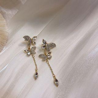 Alloy Rhinestone Butterfly Dangle Earring 1 Pair - As Shown In Figure - One Size