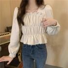 Long Sleeve Smocked Corduroy Blouse