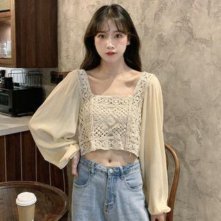 Long-sleeve Crochet Cropped Blouse