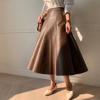 Pleather Maxi Flare Skirt
