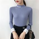 Long-sleeve Color Block Letter Knit Top