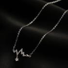 Rhinestone Heartbeat Choker 1 Piece - Necklace - Silver - One Size