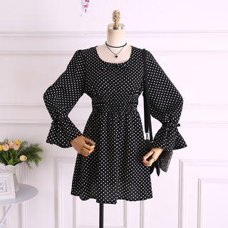 Dot Crewneck Bell-sleeve Dress