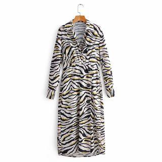 Long-sleeve Maxi Zebra Print A-line Dress