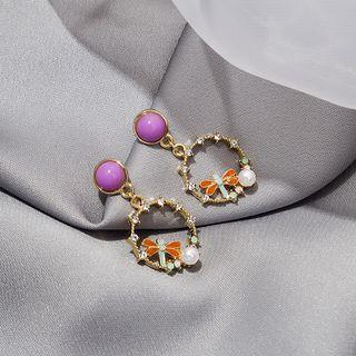 Dragonfly Glaze Faux Pearl Alloy Hoop Dangle Earring 1 Pair - E1671-5 - Pink - One Size