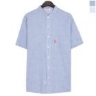 Mandarin-collar Short-sleeve Striped Shirt