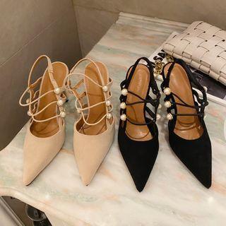 Stiletto Heel Faux Pearl Strappy Sandals