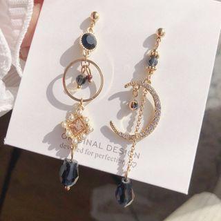 Asymmetrical Rhinestone Moon Drop Earring 1 Pair - As Shown In Figure - One Size
