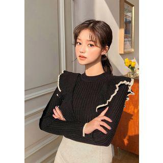 Ruffled Fitted Rib-knit Top