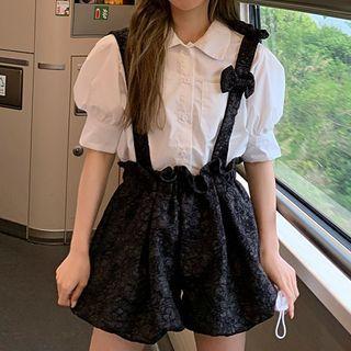 Short-sleeve Plain Blouse / Suspender Shorts