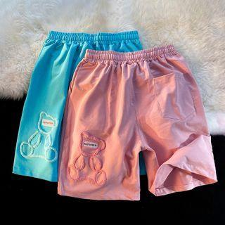 Lettering Bear Patch Wide Leg Shorts