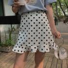 Polka Dot Frill Trim A-line Mini Skirt