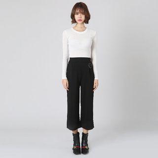 Ring-detail Cropped Wide-leg Pants