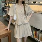 Short-sleeve Blazer / Pleated A-line Skirt