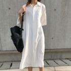 Elbow-sleeve Midi Shirtdress White - One Size