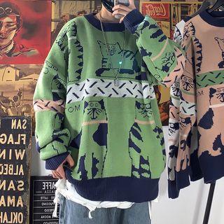 Cat Jacquard Oversize Sweater