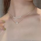 Faux Pearl Layered Choker Necklace Cx1616 - As Shown In Figure - One Size