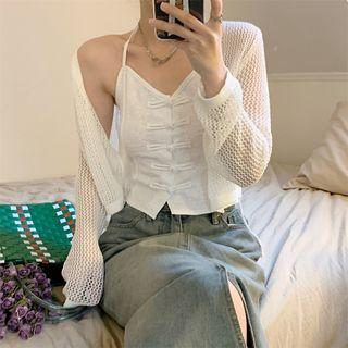 Open-front Eyelet-knit Cardigan / Halter Tank Top (various Designs)