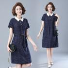 Short-sleeve Collared Print Mini A-line Dress / Belt / Set