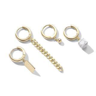 Set Of 4 : Resin Cube / Alloy Dangle Earring (assorted Designs) Set Of 4 Pcs - Gold - One Size