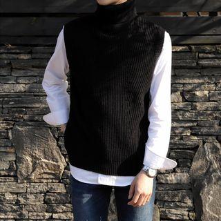 Turtle-neck Sleeveless Rib-knit Sweater